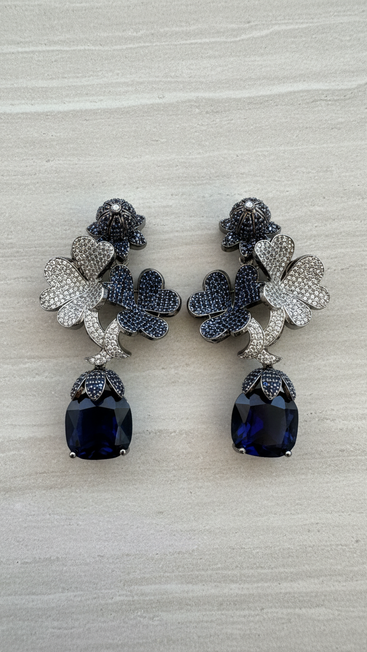 Tulip Premium Micro CZ Earrings - Blue