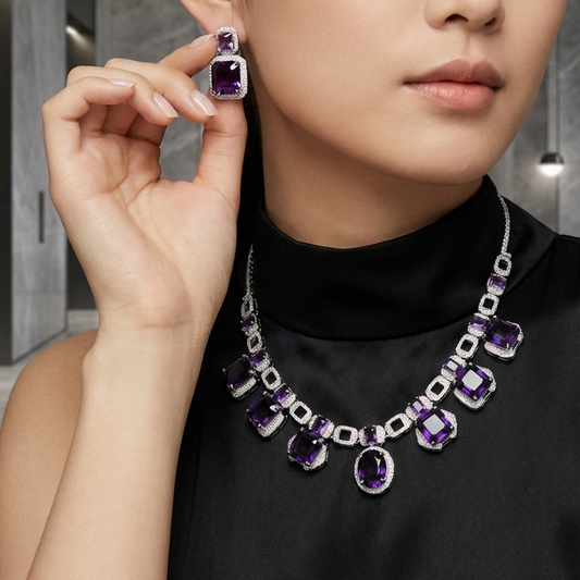Premium Purple CZ Necklace Set
