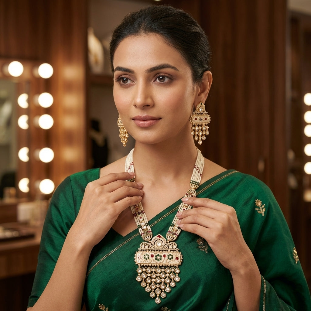Harini Enamel & Polki Necklace Set - Multi