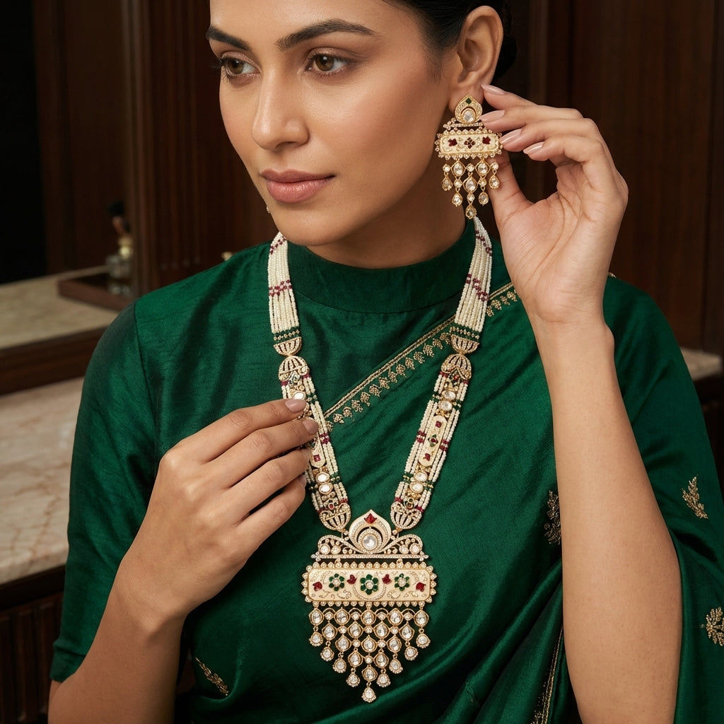 Harini Enamel & Polki Necklace Set - Multi