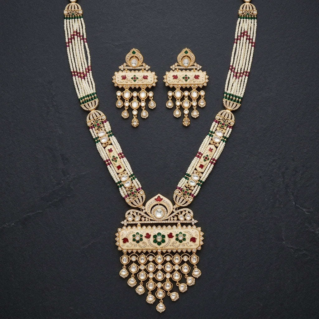 Harini Enamel & Polki Necklace Set - Multi
