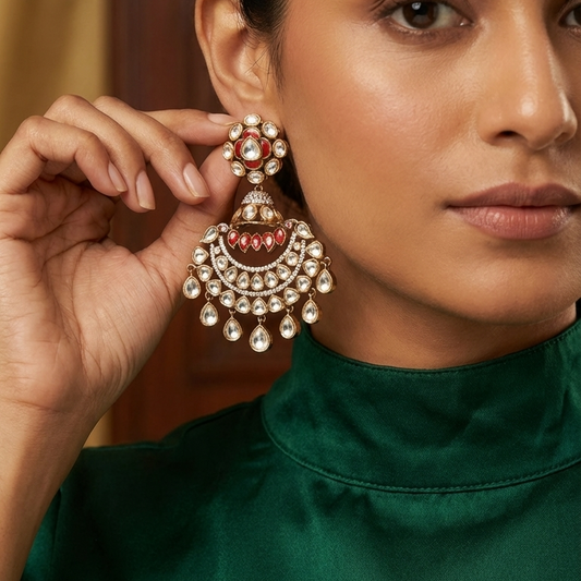 Victorian Moissanite, CZ & Jadau Chandbaali -Coral