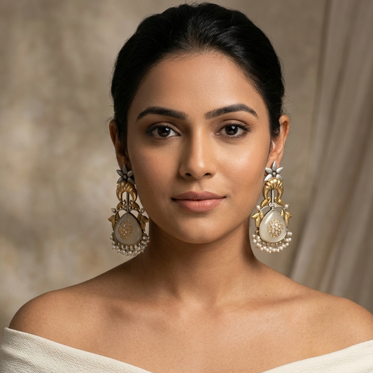 Dual Tone Fusion Earrings- Gray