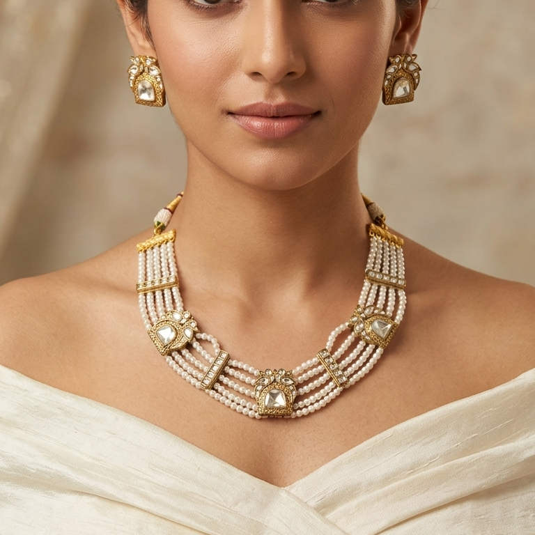 Jharoka Vintage Look Kundan Necklace Set