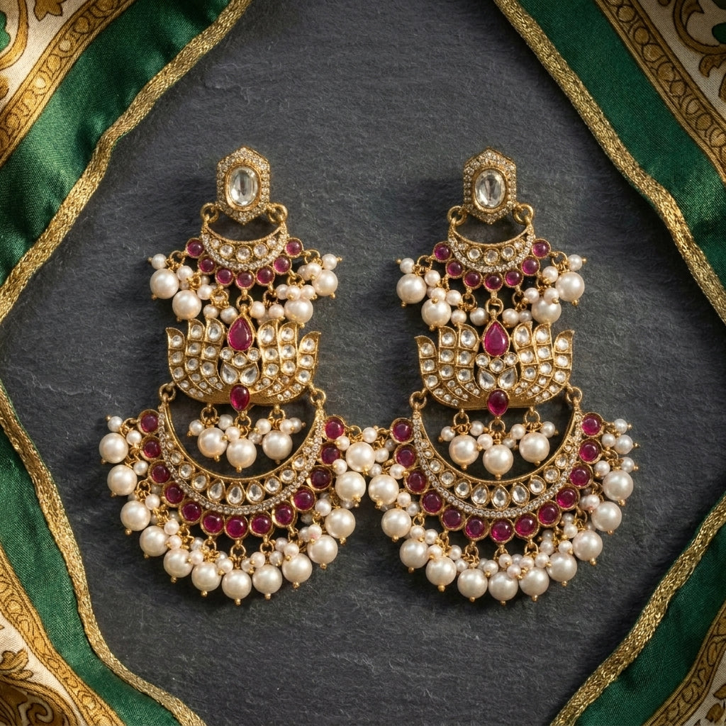 Alia Lotus Kundan Polki Earrings