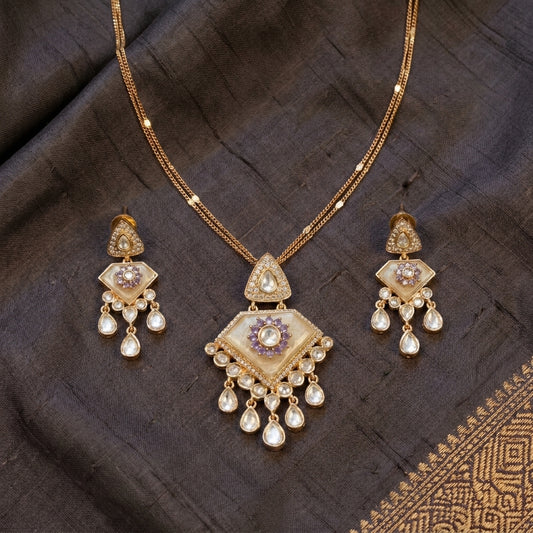 Premium Polki & MOP Pendant Set - Purple