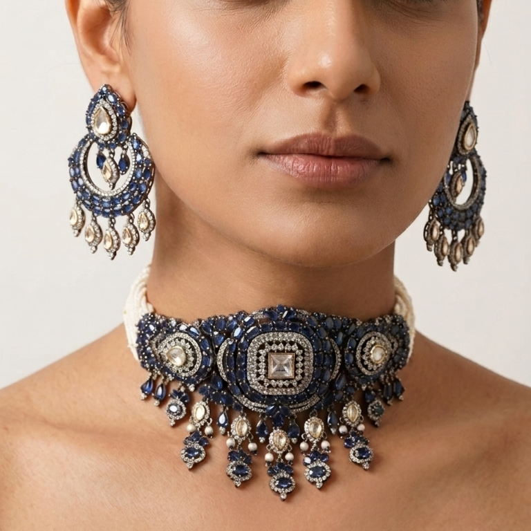 Neelam CZ & Kundan Polki Necklace Set