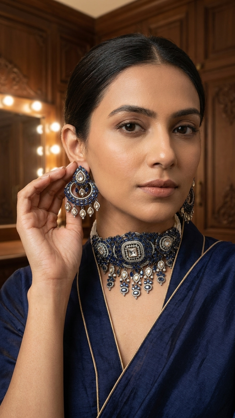 Neelam CZ & Kundan Polki Necklace Set