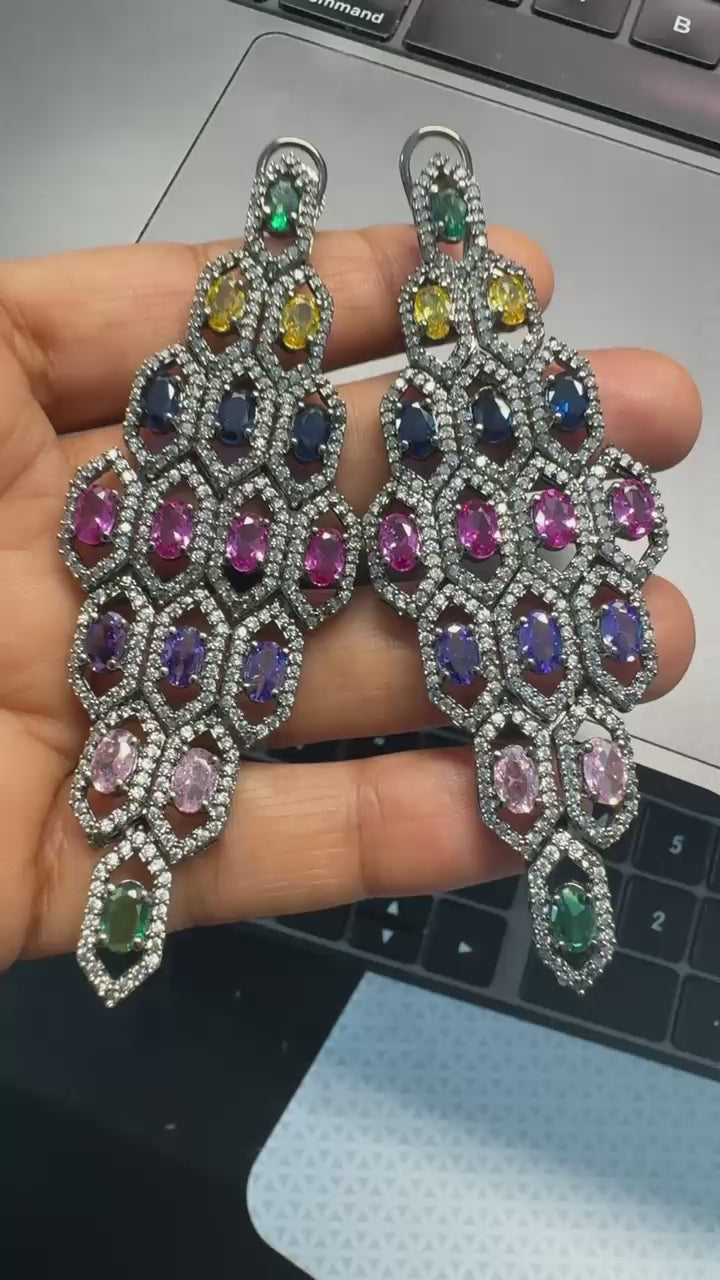 Multi Color Stones Victorian Finish Earrings