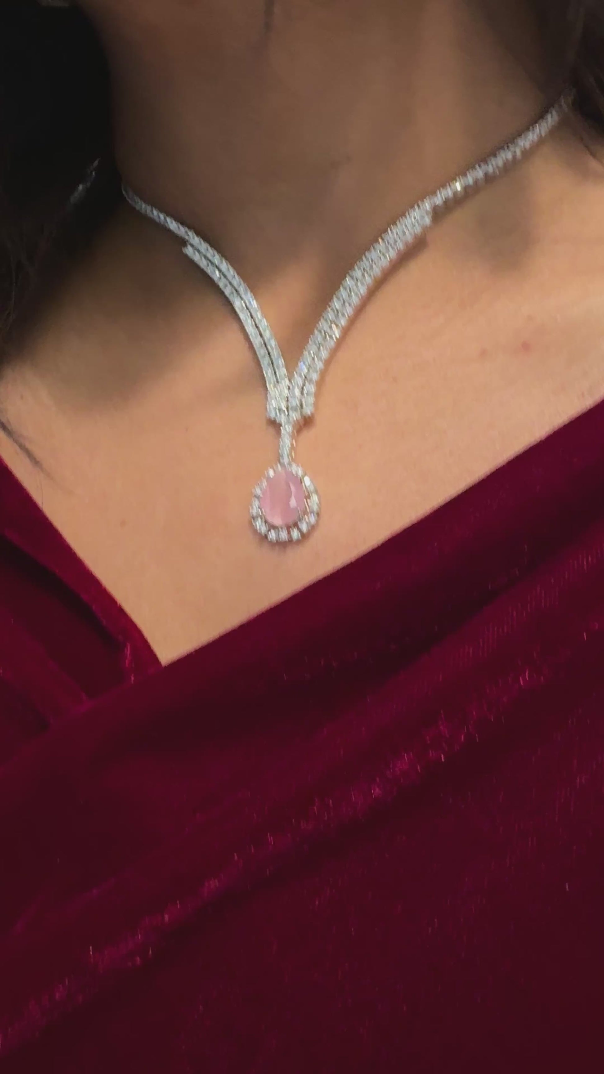 Dainty Solitaire Necklace Set - Pink