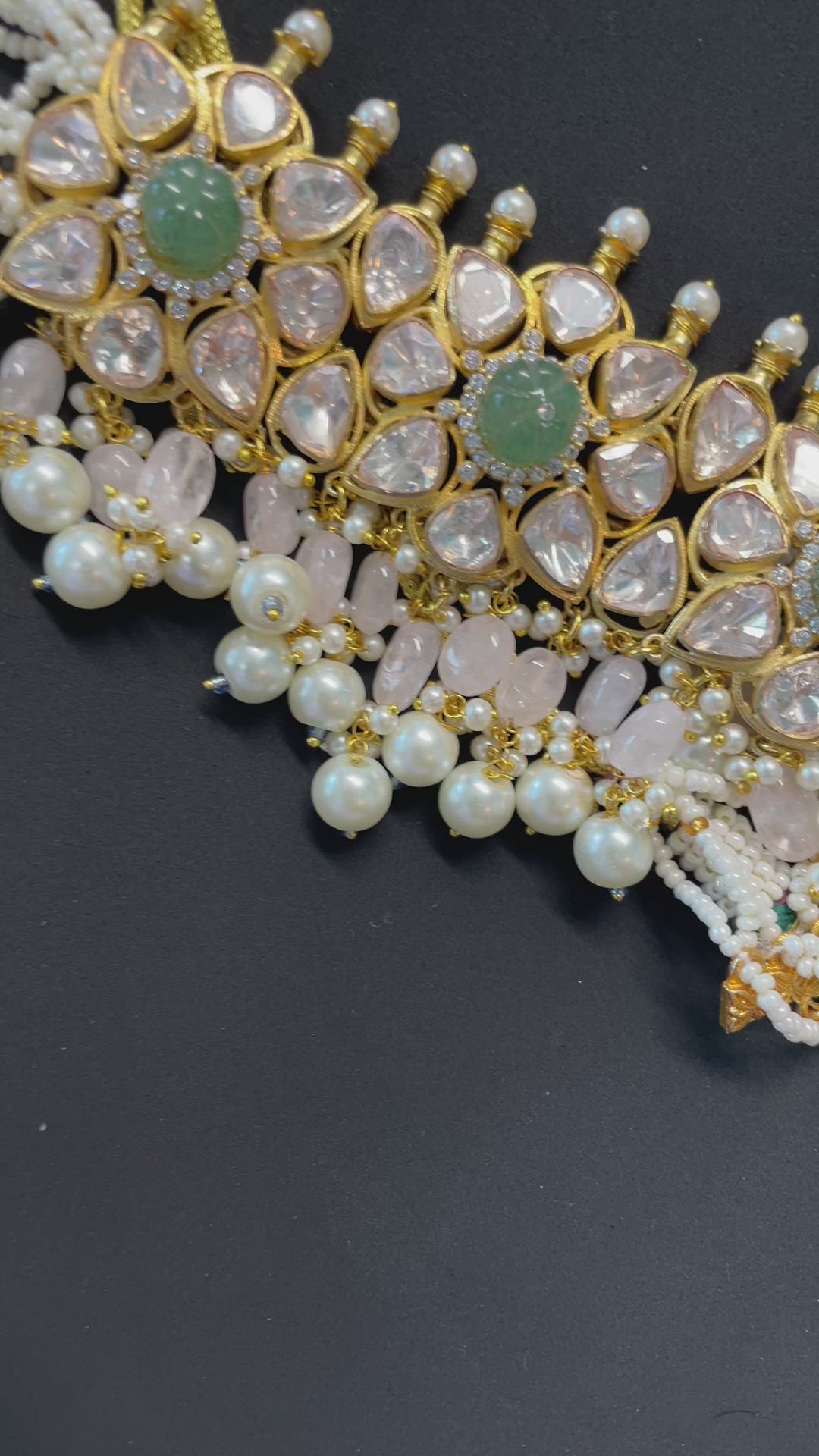 Real Moissanite Choker With Rose Quartz Drops
