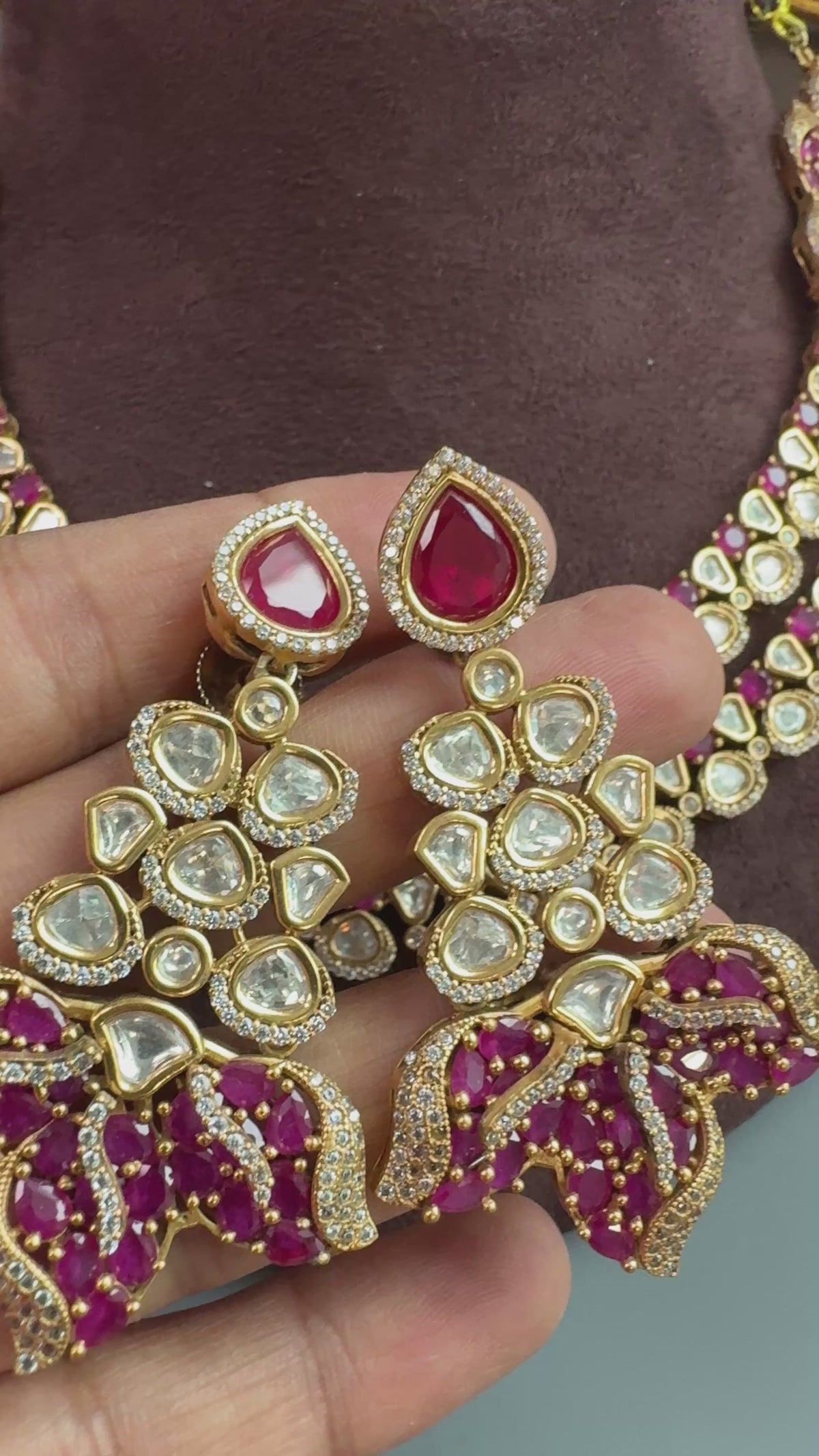 Heer Uncut Polki & Ruby CZ Necklace Set
