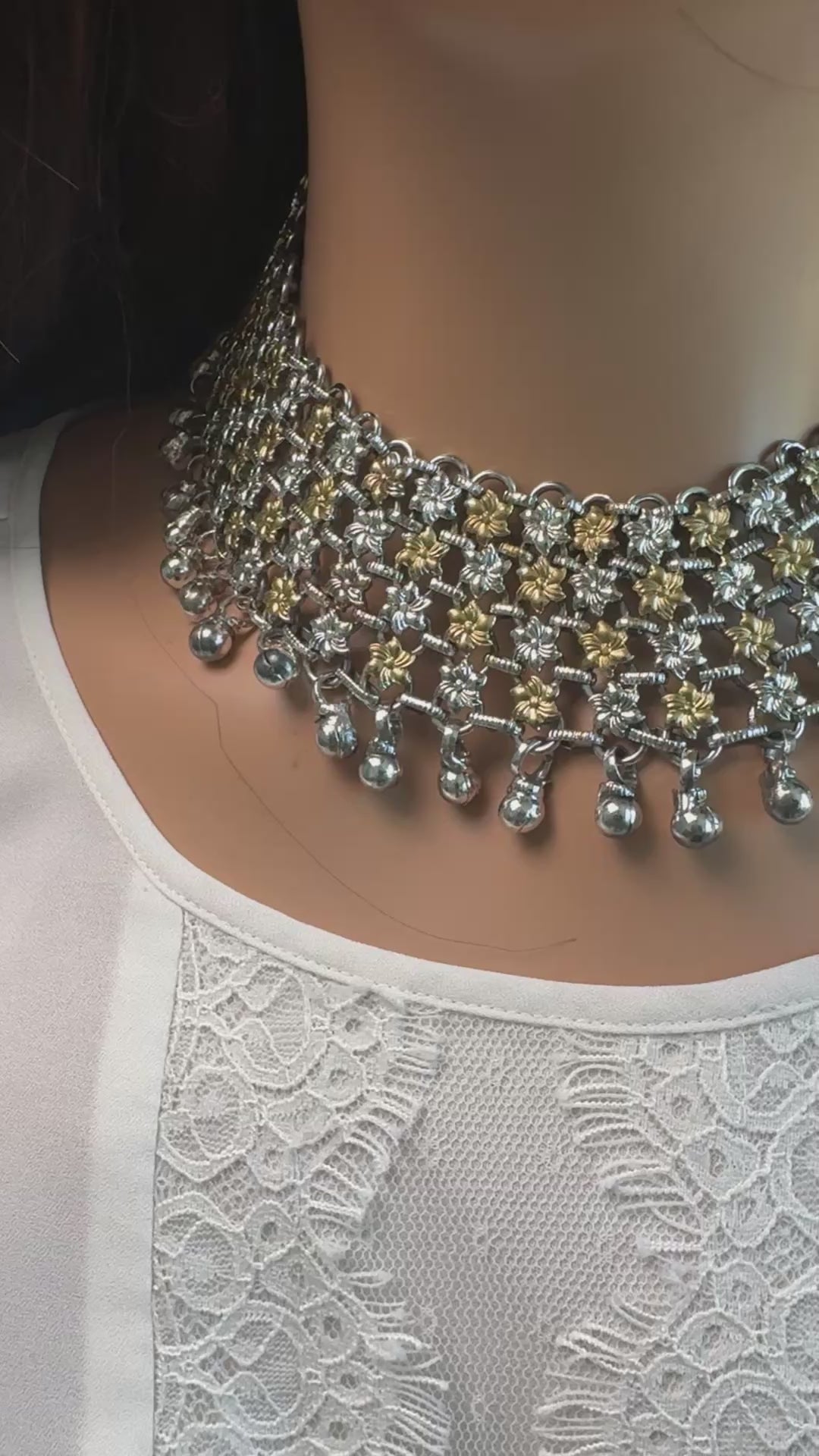 Poorna Silver Look Dual Tone Necklace Set - Pearl