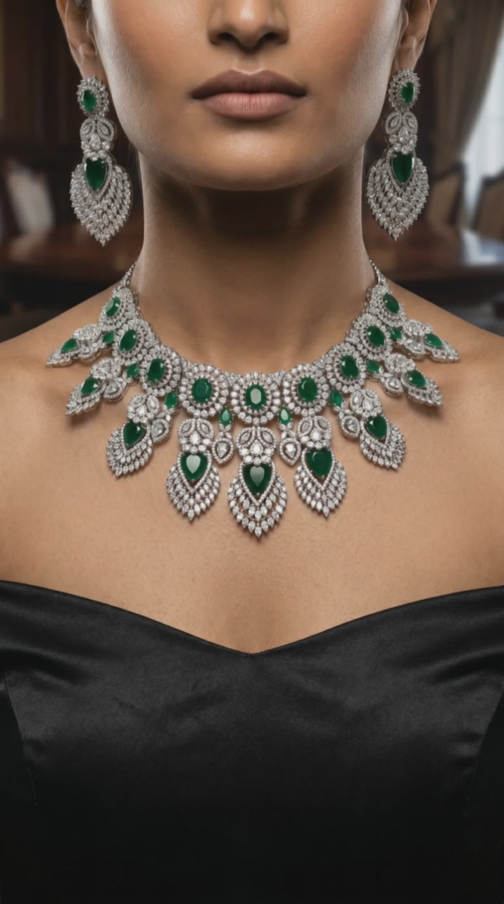 Amera Micro CZ & Green Doublet Necklace Set