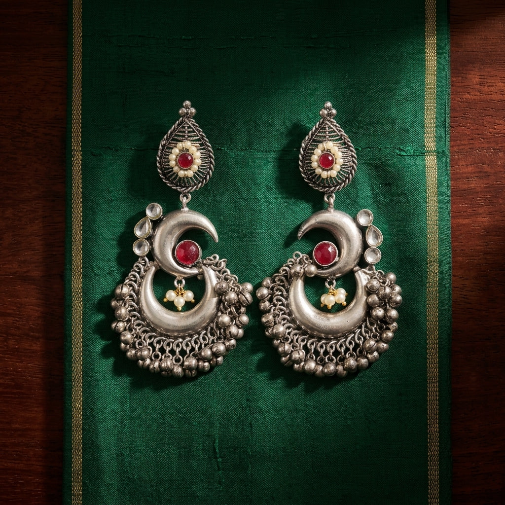 Chandrika Oxidized Chandbaali - Red