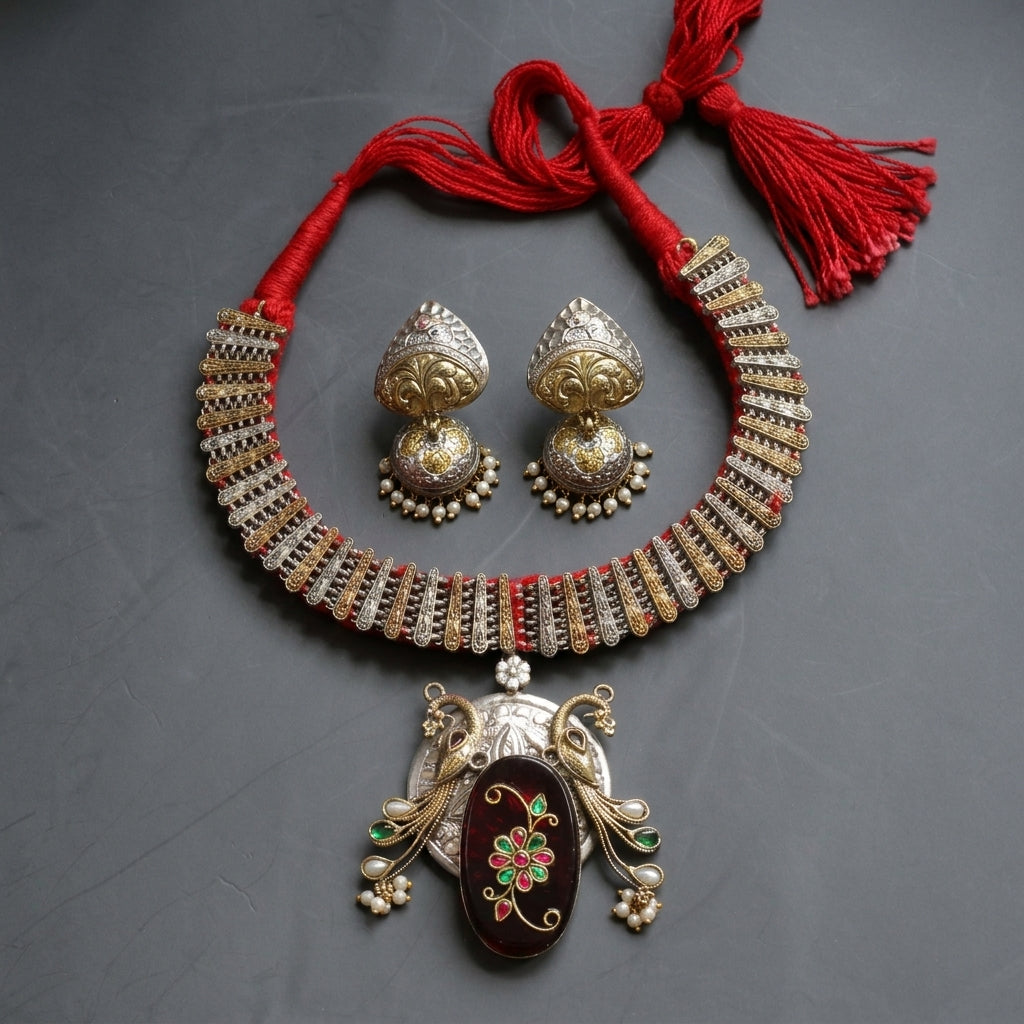 Fusion Inlay Kundan SLA Necklace - Red