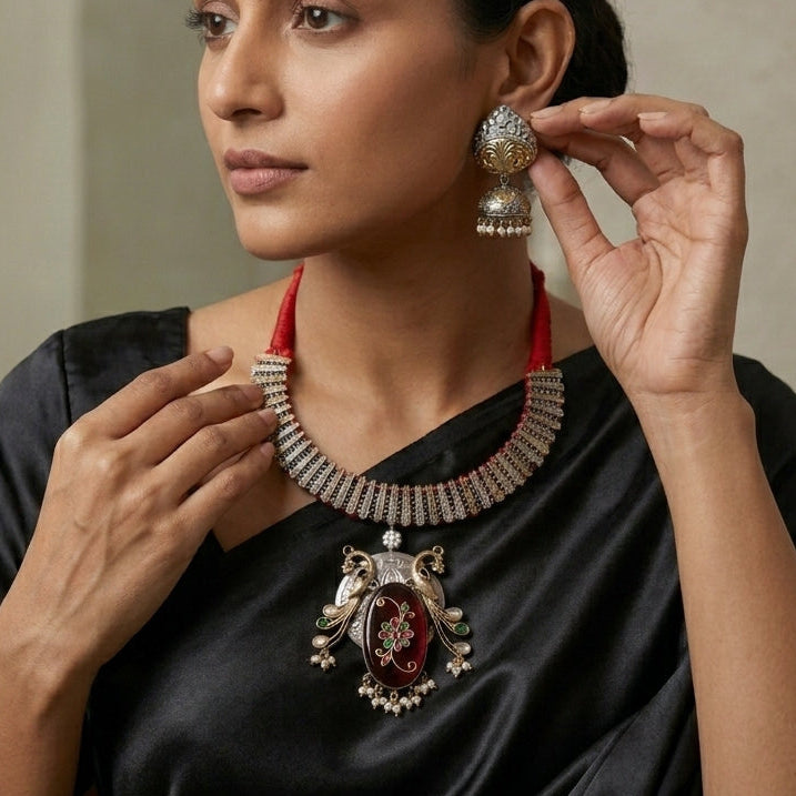 Fusion Inlay Kundan SLA Necklace - Red