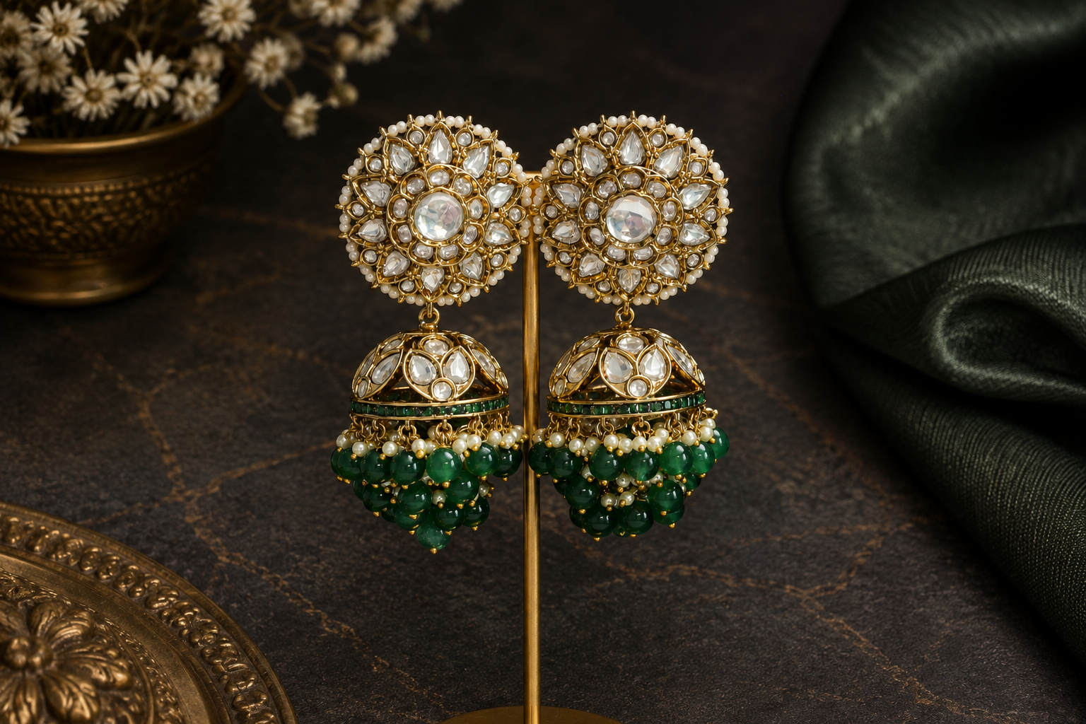 Surya Kundan Polki Jhumka - Clear