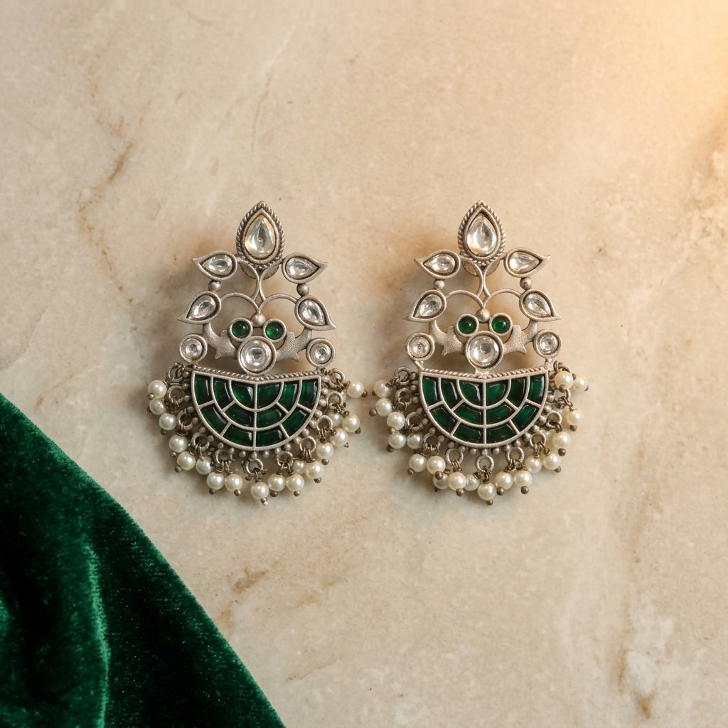 Green Kundan Jadau Chandbaali