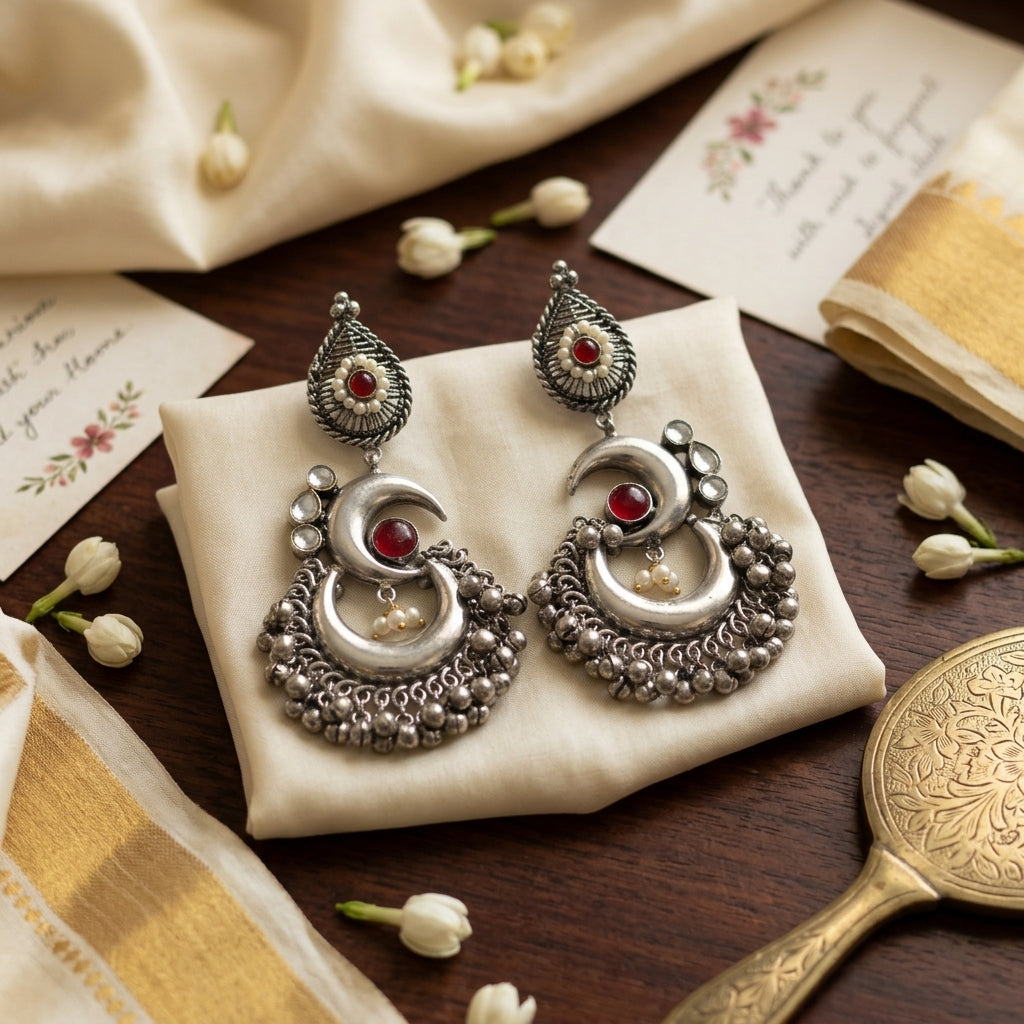 Chandrika Oxidized Chandbaali - Red