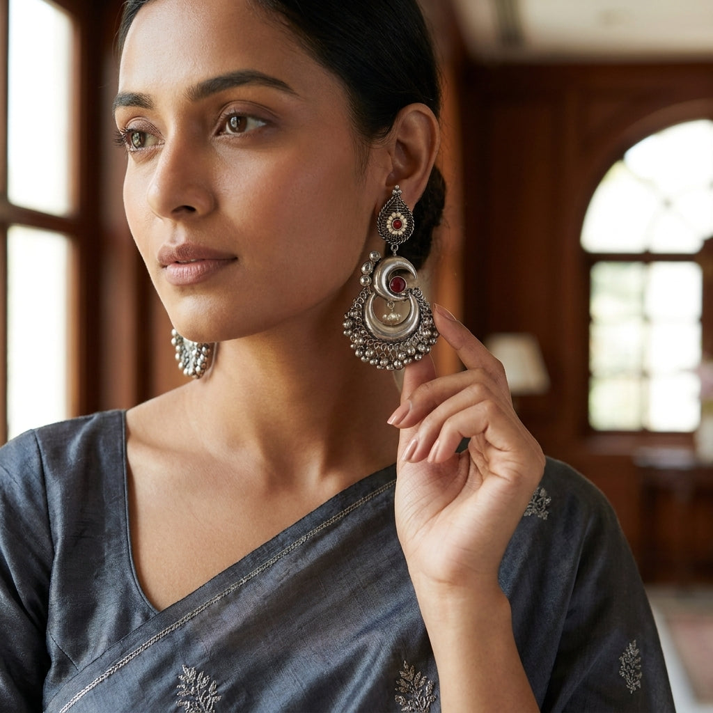 Chandrika Oxidized Chandbaali - Red