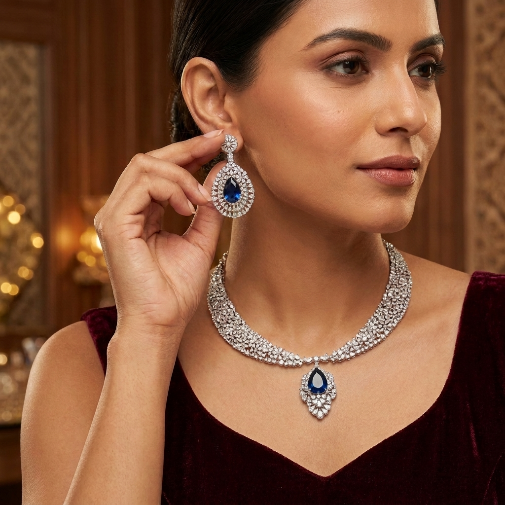 Sitara Premium Quality CZ Necklace Sets - Blue