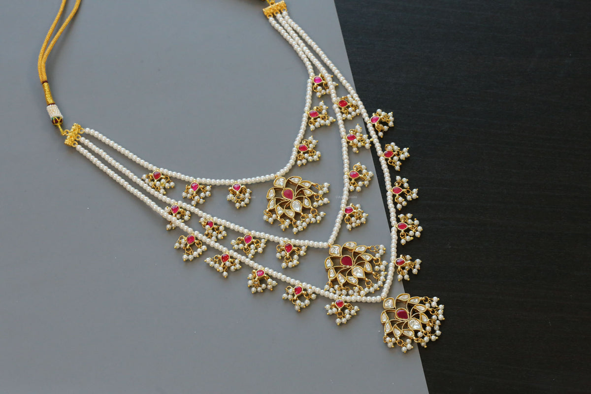 Niloufer Teen Lada Jadau Kundan Necklace - Ruby