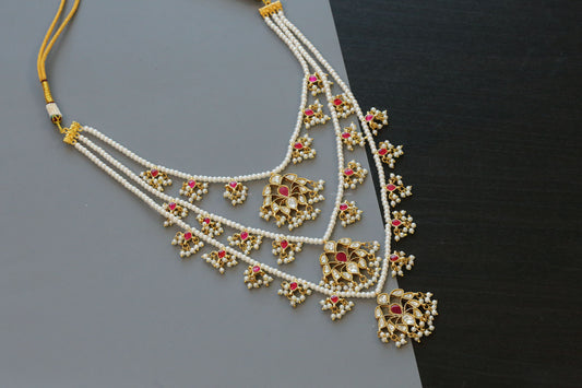 Niloufer Teen Lada Jadau Kundan Necklace - Ruby