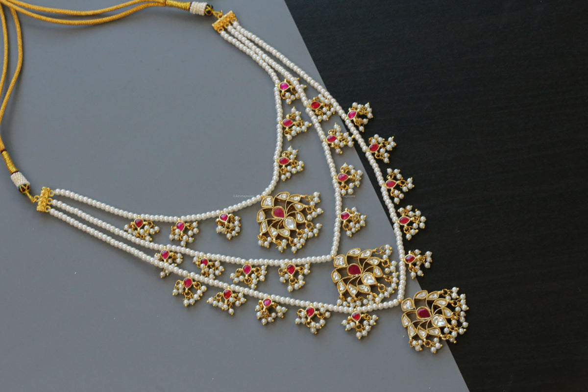 Niloufer Teen Lada Jadau Kundan Necklace - Ruby