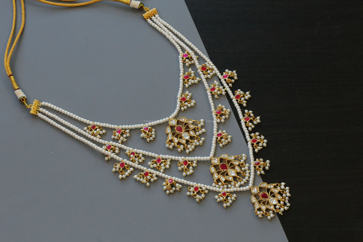 Niloufer Teen Lada Jadau Kundan Necklace - Ruby
