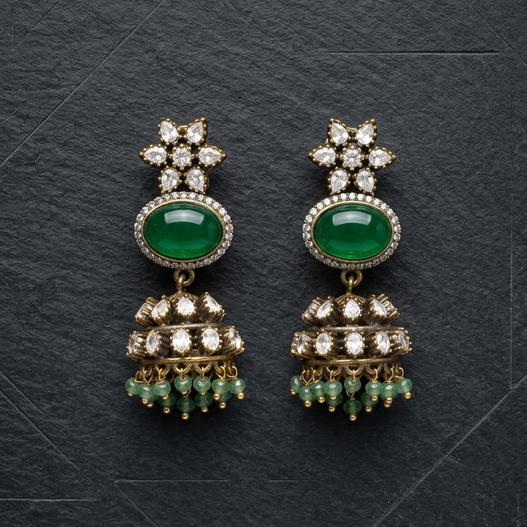 Moissanite & Pota Doublet Jhumka