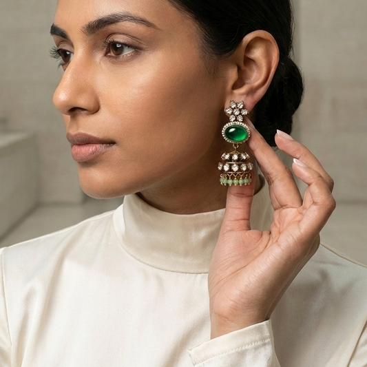 Moissanite & Pota Doublet Jhumka