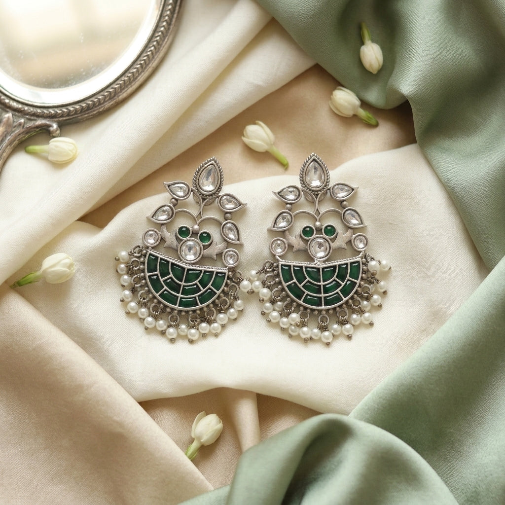 Green Kundan Jadau Chandbaali