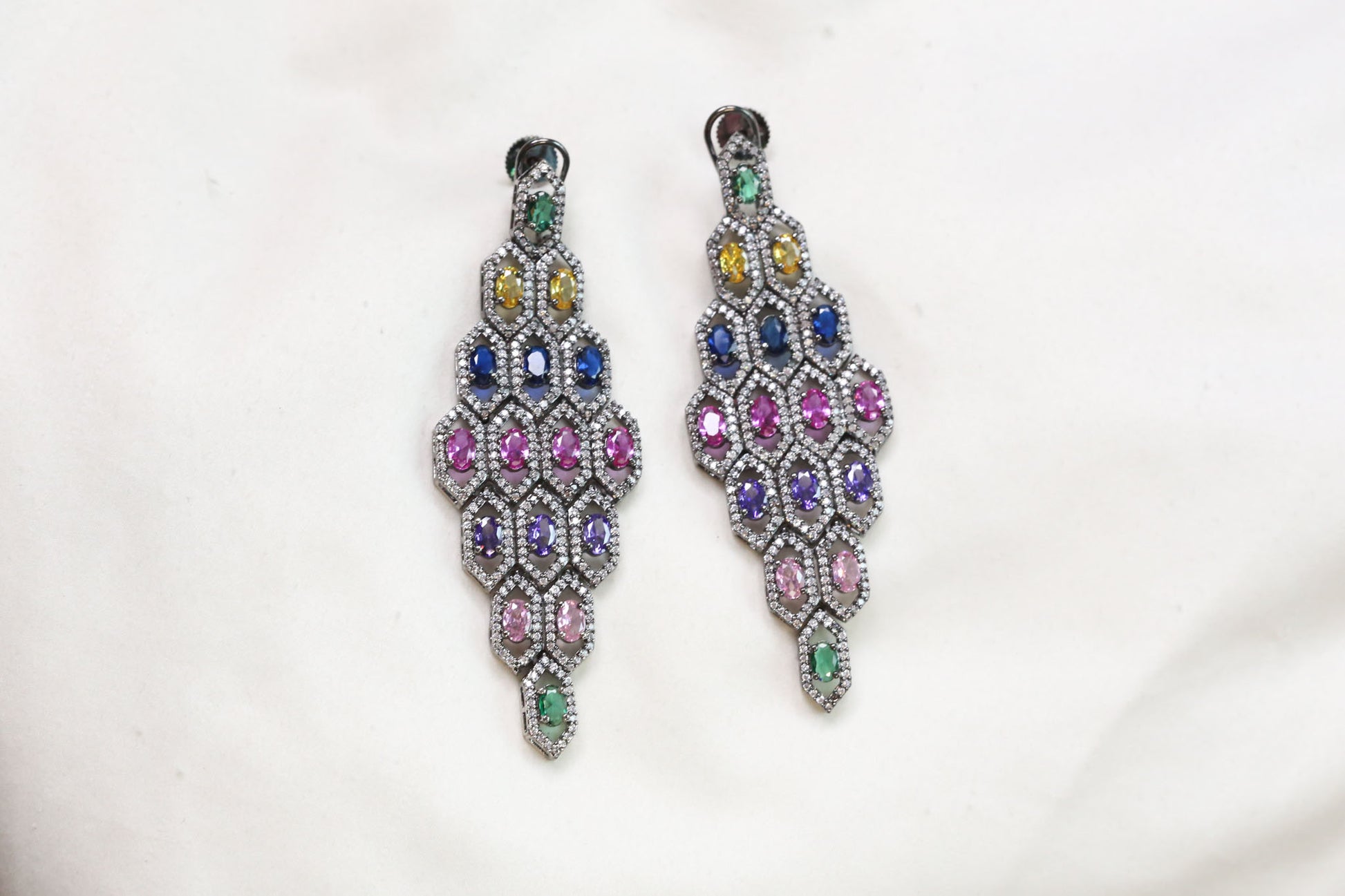 Multi Color Stones Victorian Finish Earrings
