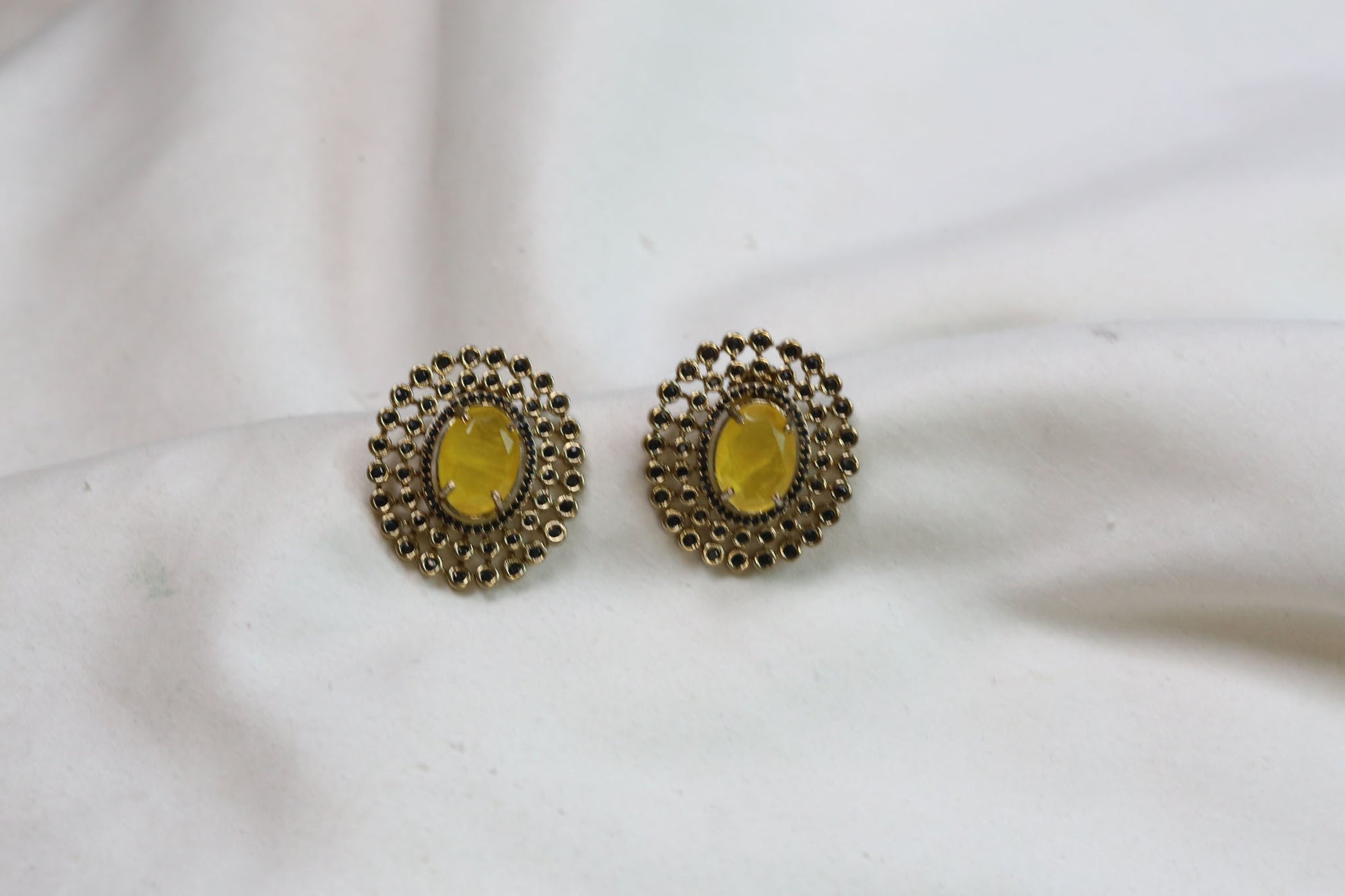 Sugar Stone Black CZ Studs - Yellow