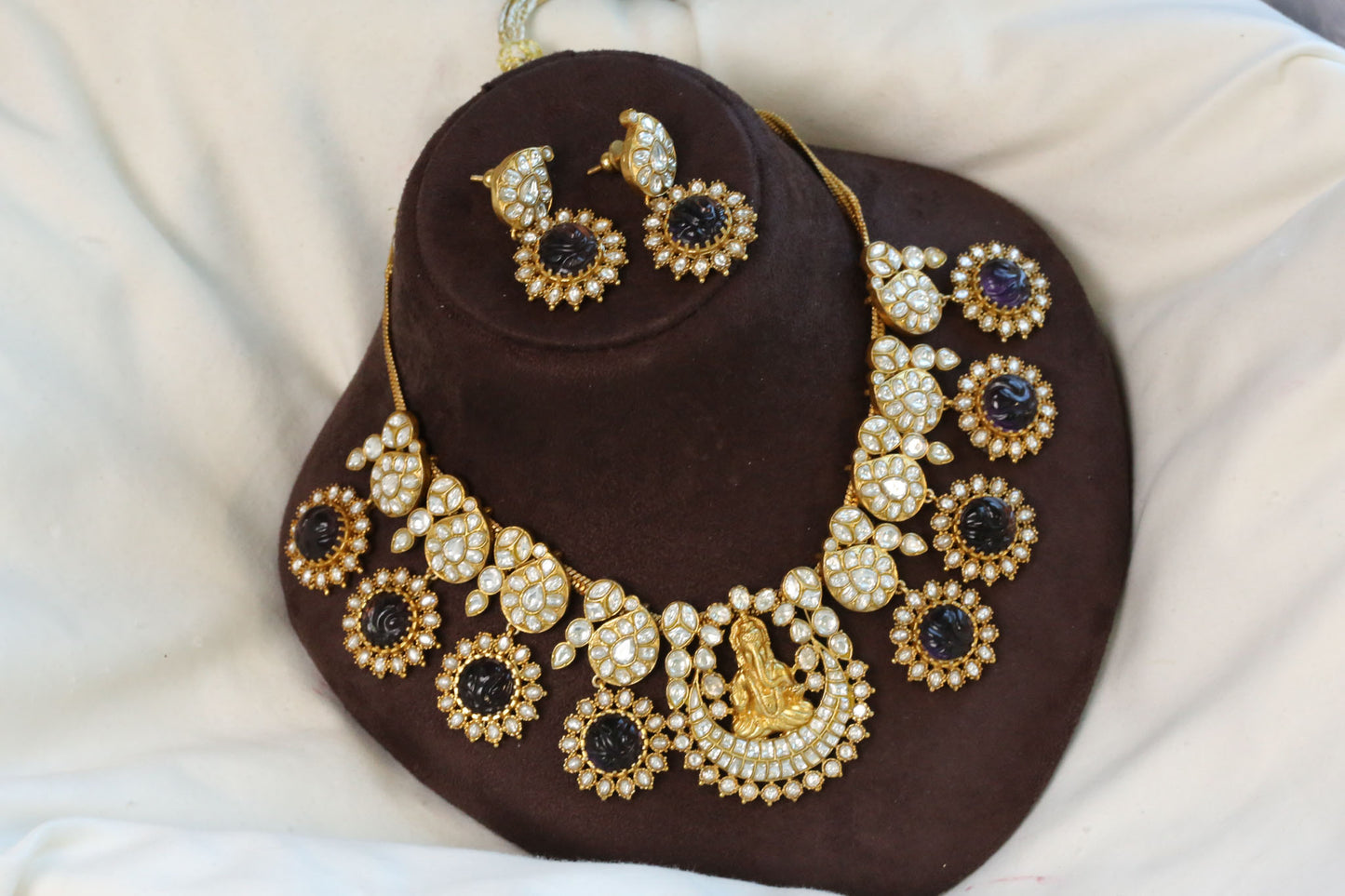 Jadau Kundan & Carved Amethyst Mango Haram Set