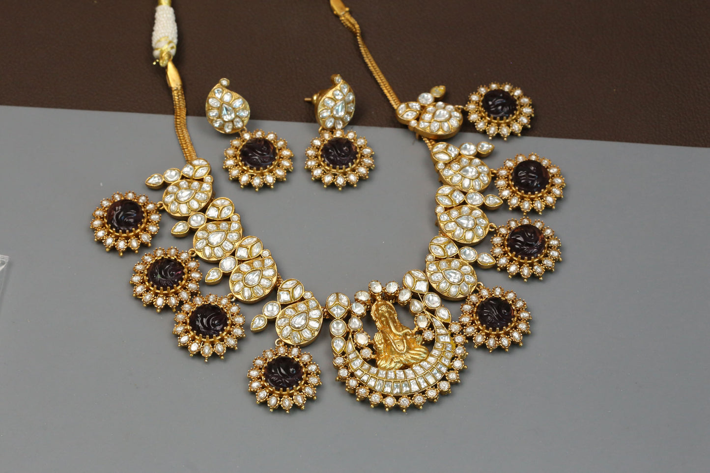 Jadau Kundan & Carved Amethyst Mango Haram Set