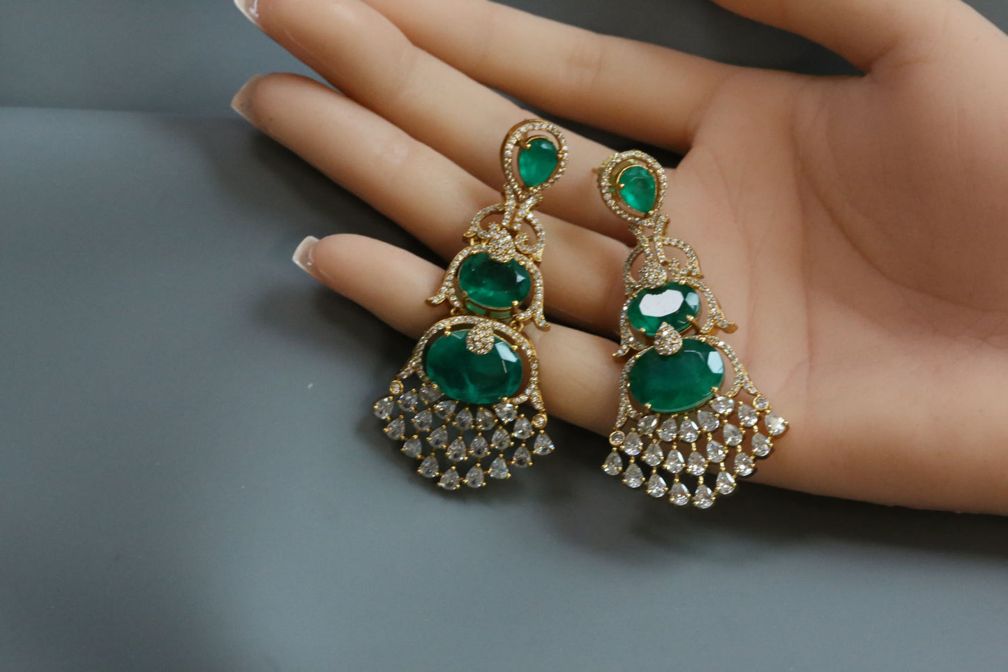 Aarika Doublet, MicroCZ & Mehndi Polish Earrings - Emerald