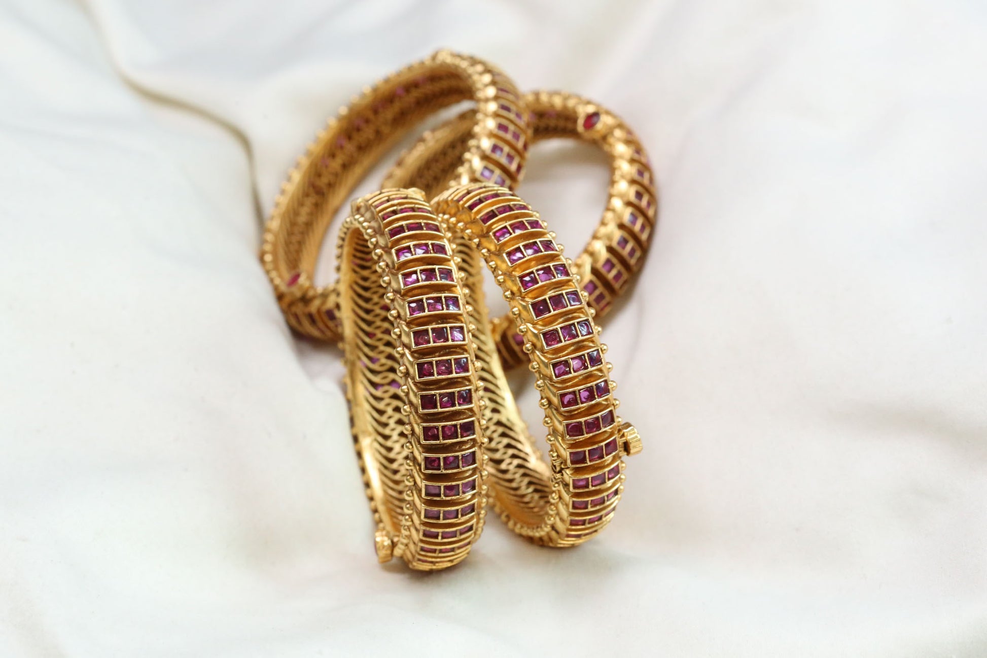 Resha Brass Base Sutlara Bangle Set  - Ruby