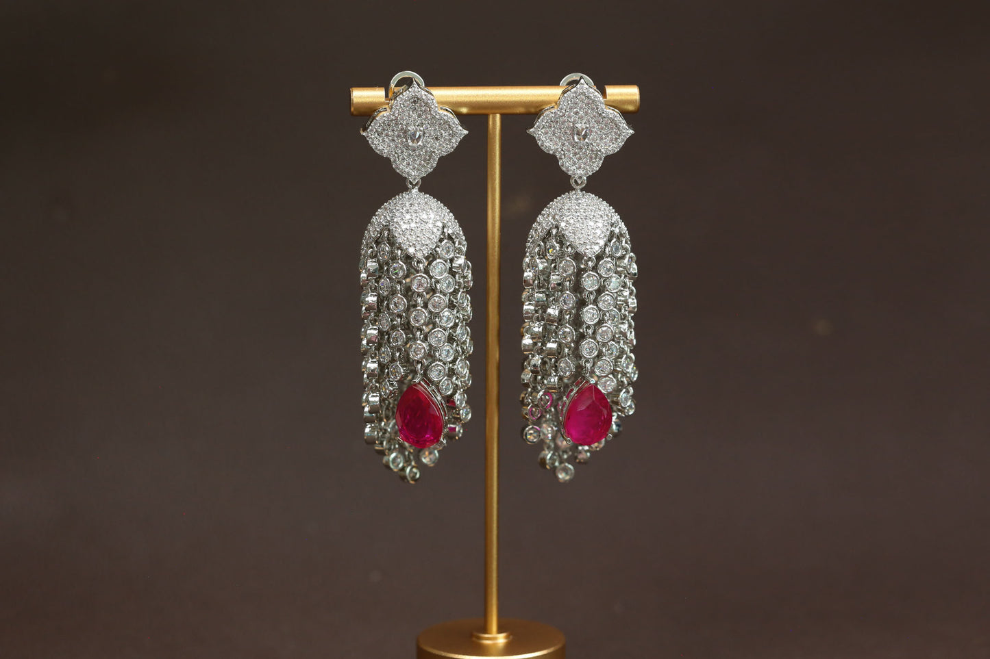 Kajal CZ Tassel Jhumka - Hot Pink