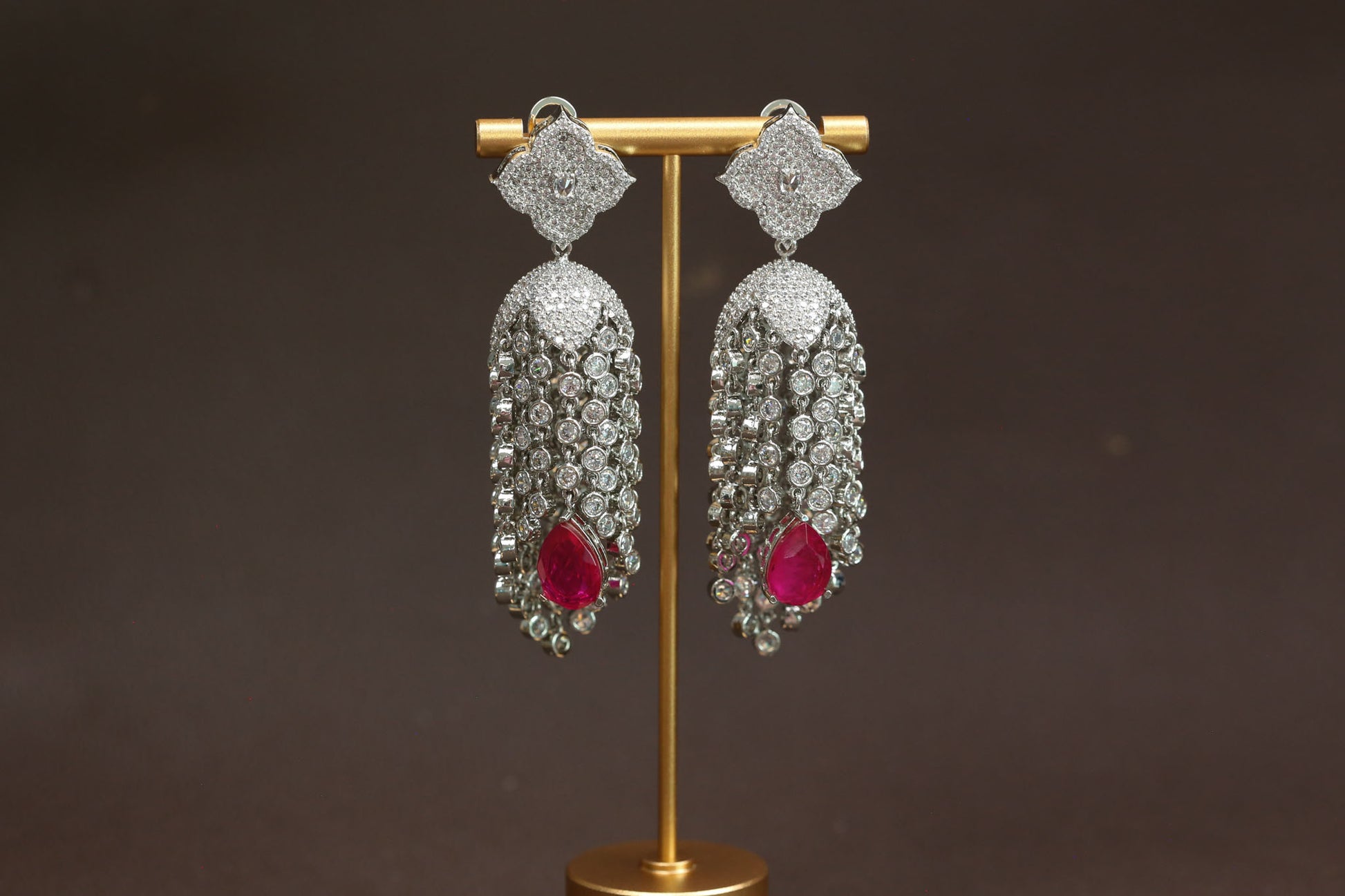 Kajal CZ Tassel Jhumka - Hot Pink
