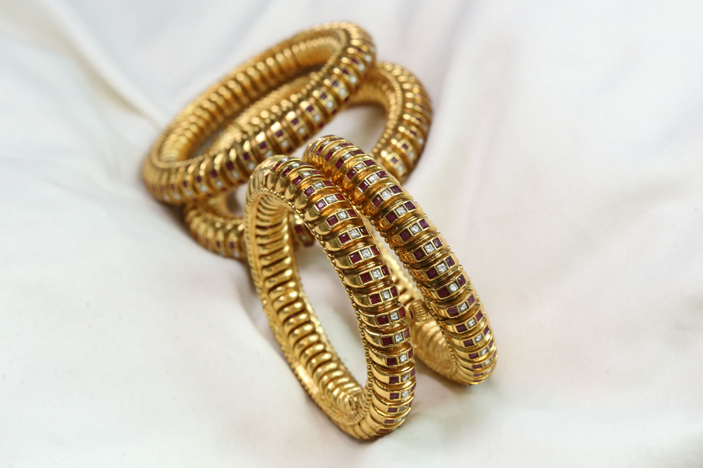 Devi Brass Base Sutlara Bangle Set  - Clear Ruby