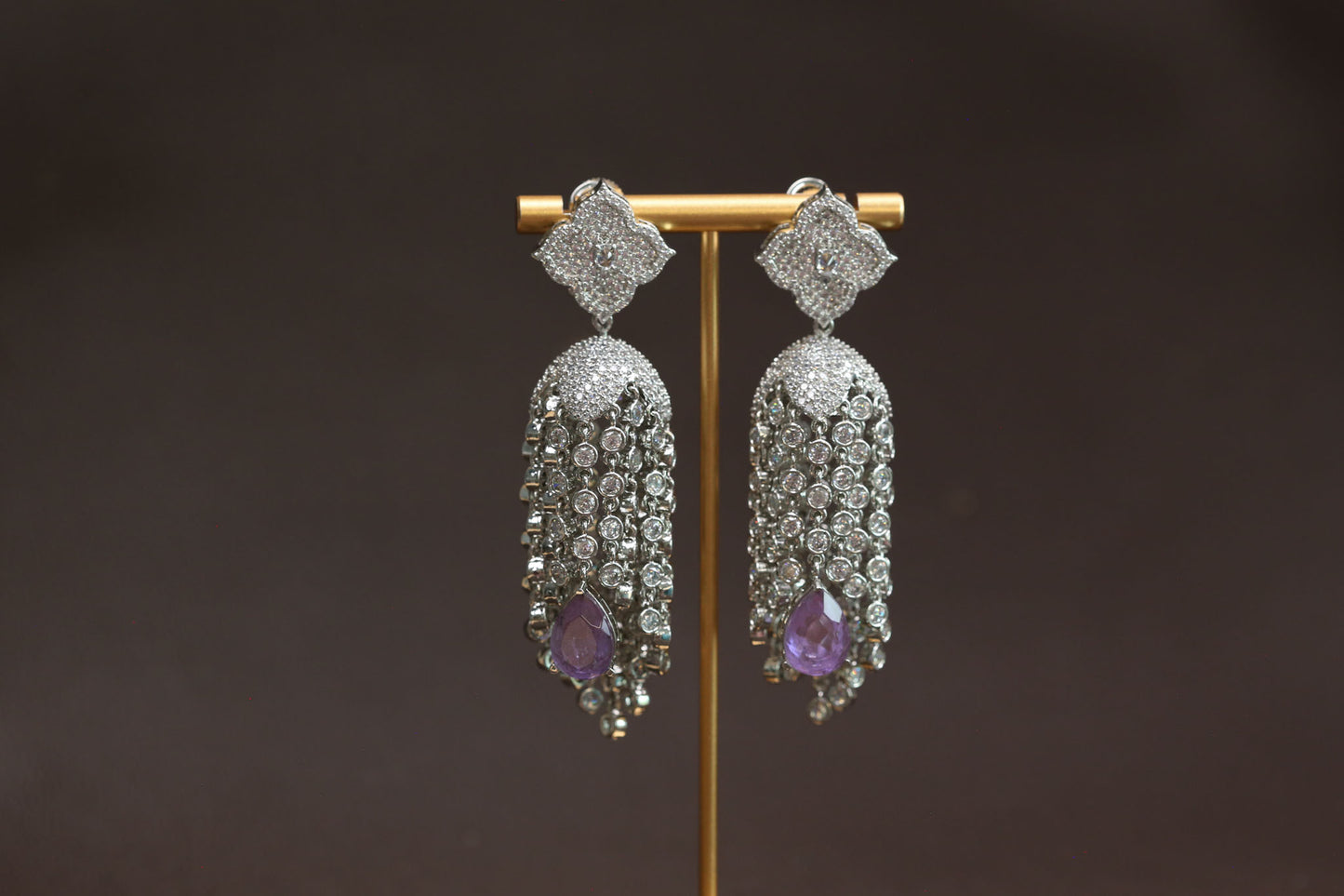 Kajal CZ Tassel Jhumka - Lavender