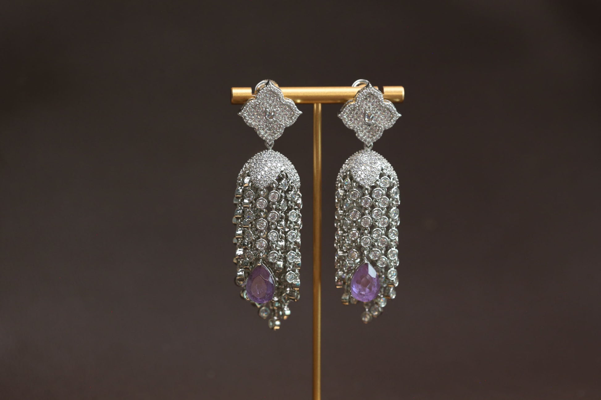 Kajal CZ Tassel Jhumka - Lavender