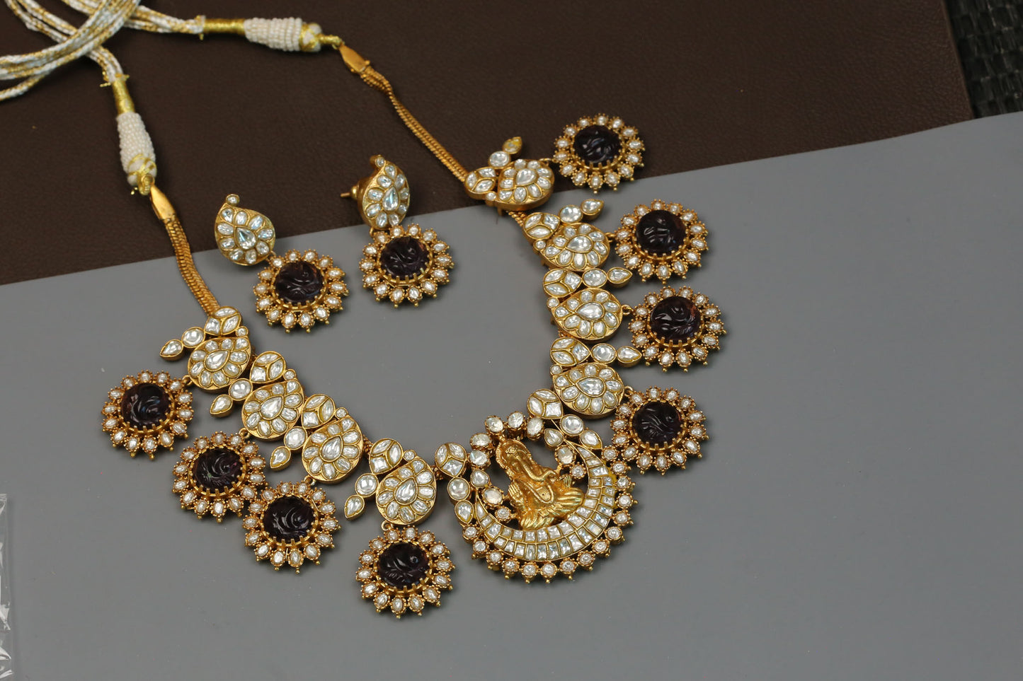 Jadau Kundan & Carved Amethyst Mango Haram Set