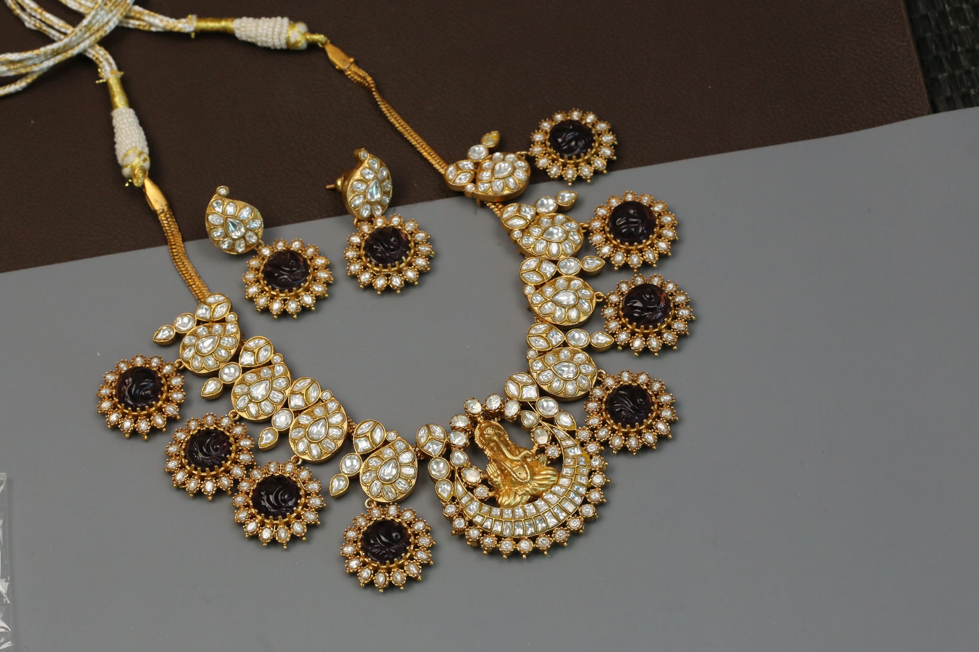 Jadau Kundan & Carved Amethyst Mango Haram Set