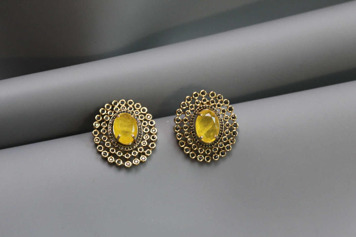 Sugar Stone Black CZ Studs - Yellow