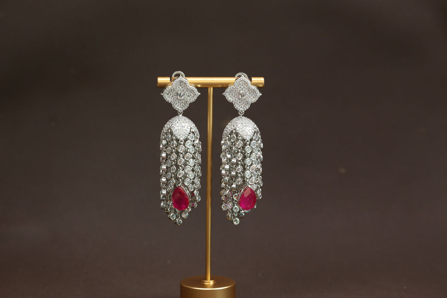 Kajal CZ Tassel Jhumka - Hot Pink