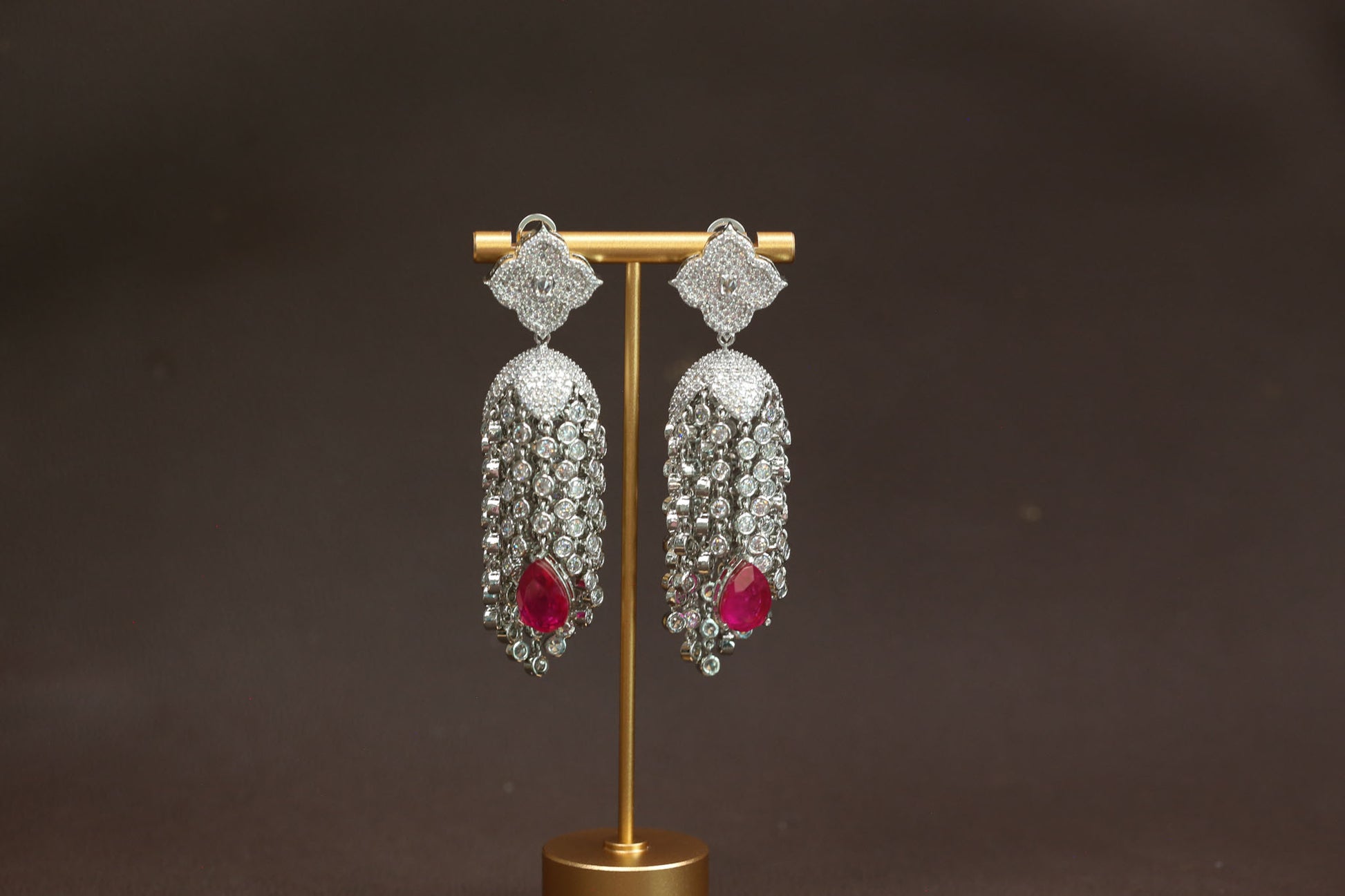 Kajal CZ Tassel Jhumka - Hot Pink