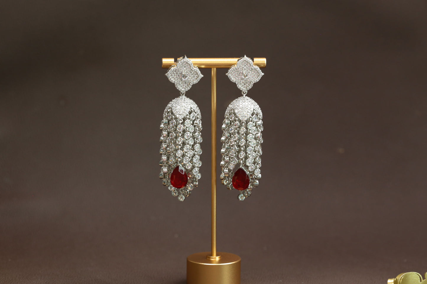 Kajal CZ Tassel Jhumka - Red